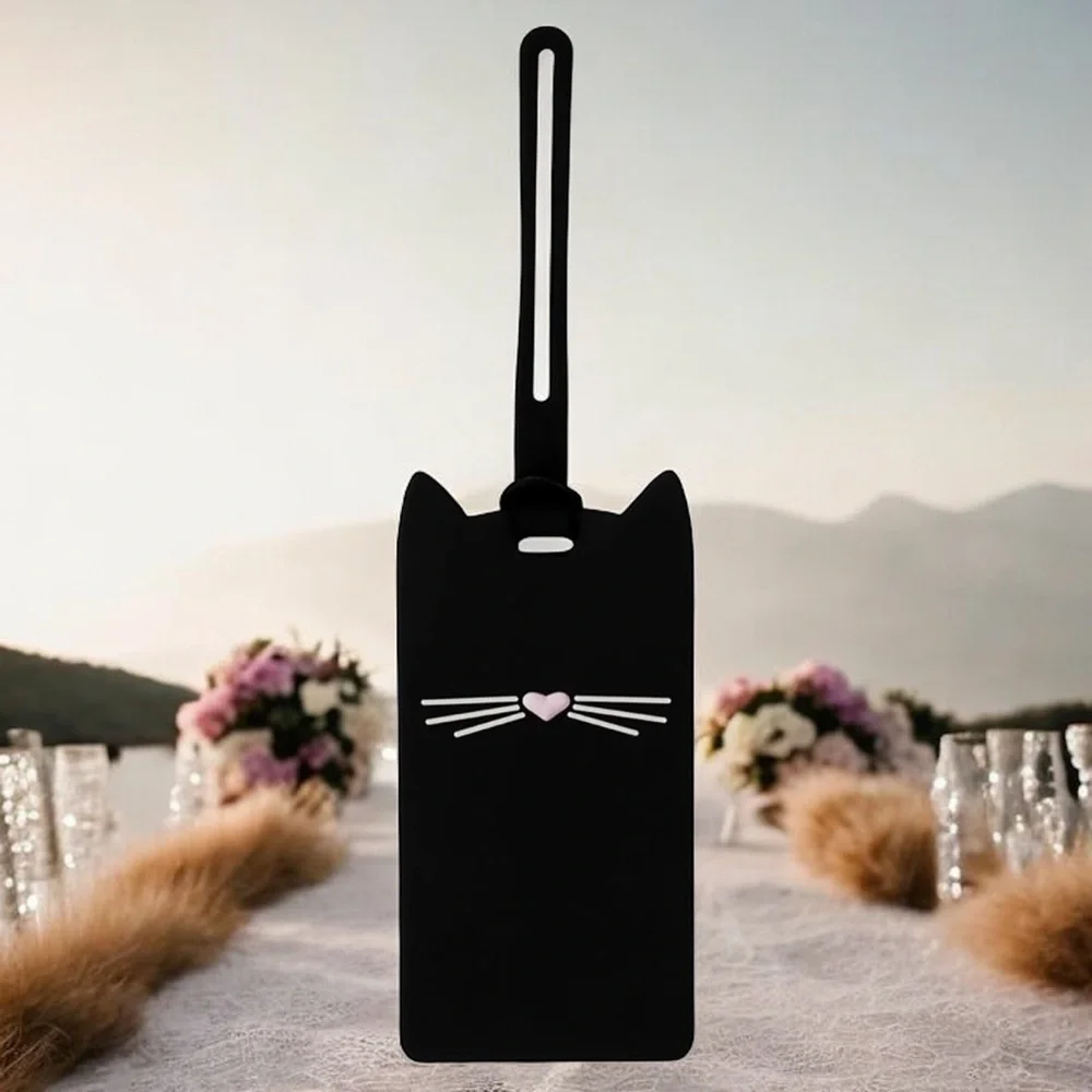 Kate Spade New York Silicone Luggage Tag with Durable Strap, Black Cat (new)